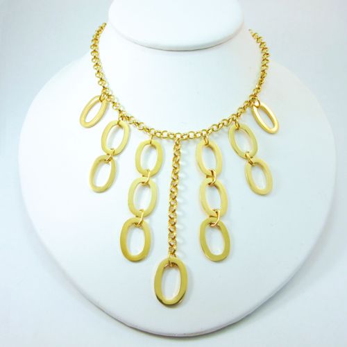 Goldtone Shiny Oval Dangles Chain Necklace